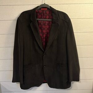 Women's suede black‎ ribbed paisley lined blazer size large workwear unique